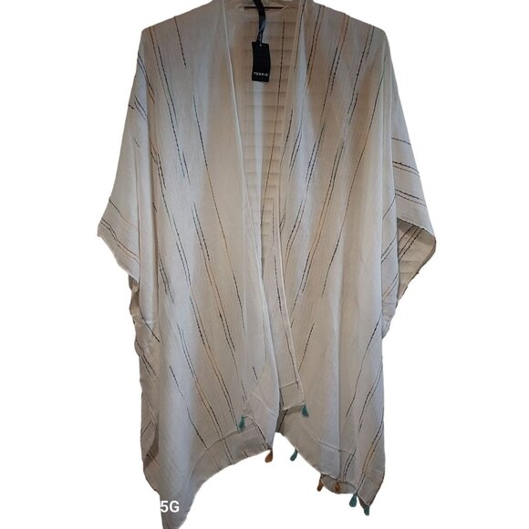 Torrid Multicolor Stripe Ruana With Tassels Polyester/Metallic Fiber S/O Flowey - Picture 1 of 6